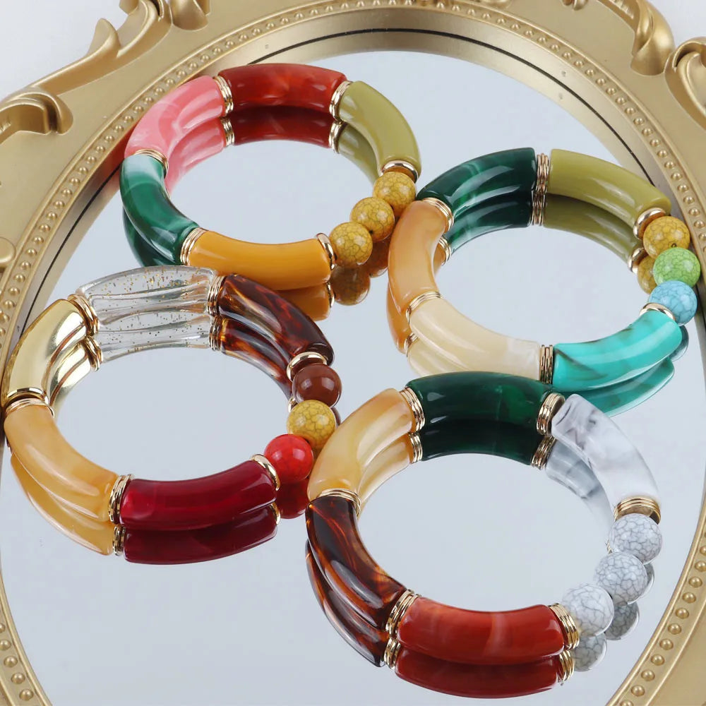4PCS/Set Amber Bamboo Bracelet Bangles
