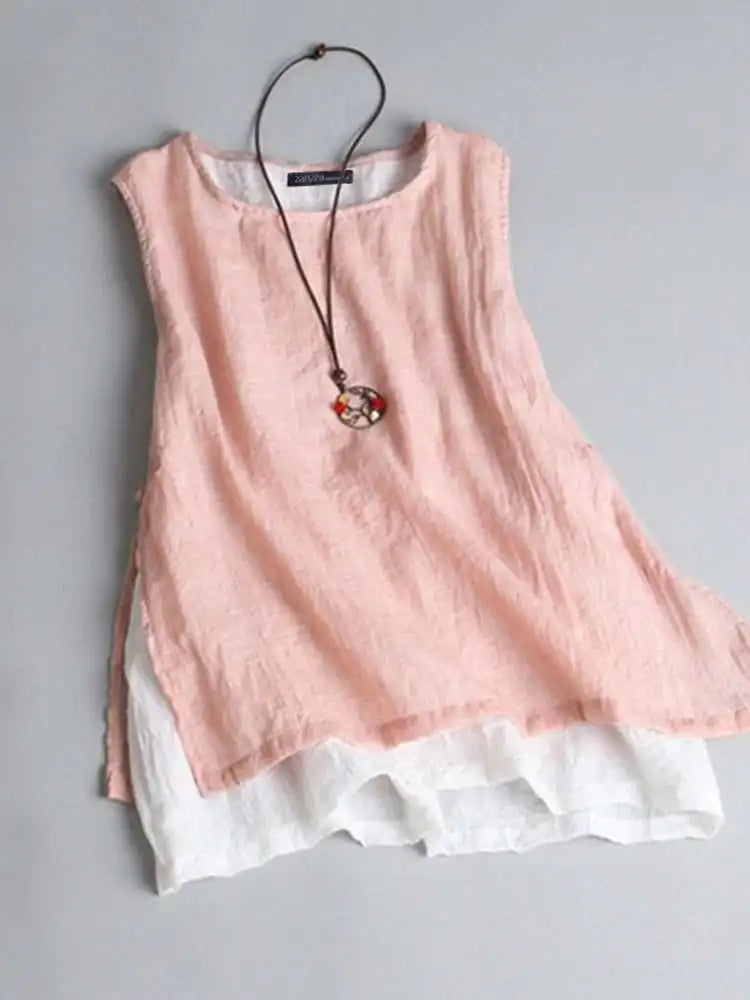 ZANZEA  Double Layer Sleeveless Tops