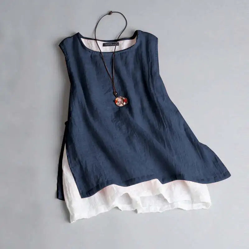 ZANZEA  Double Layer Sleeveless Tops