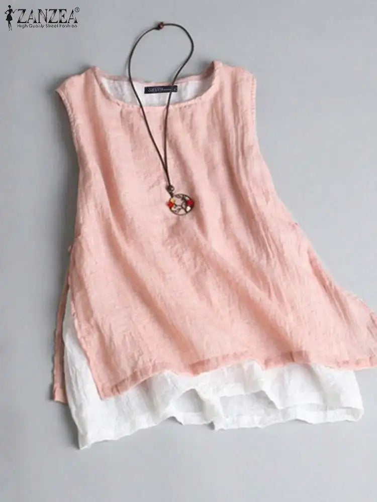 ZANZEA  Double Layer Sleeveless Tops