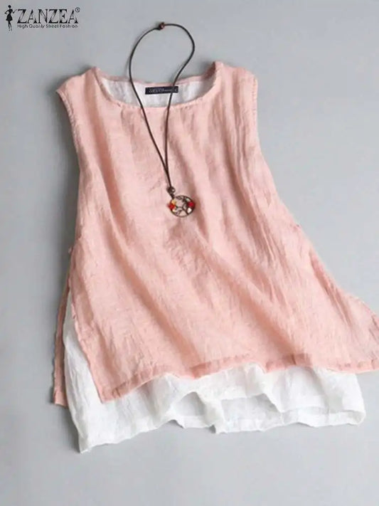 ZANZEA  Double Layer Sleeveless Tops