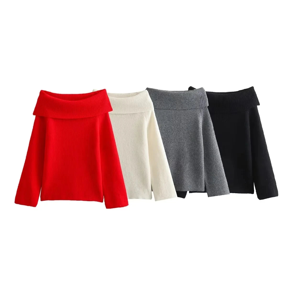 TRAFZA Off Shoulder Pullover Sweater