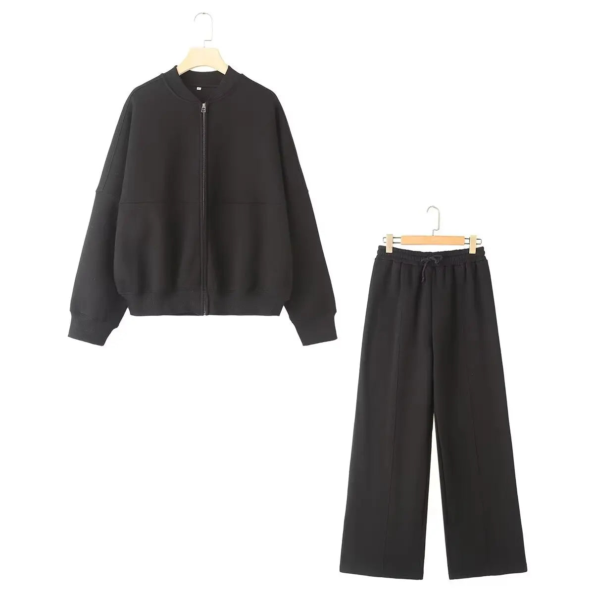 TRAFZA  Fall 2-Piece Bomber Jacket And Wide Leg Pants
