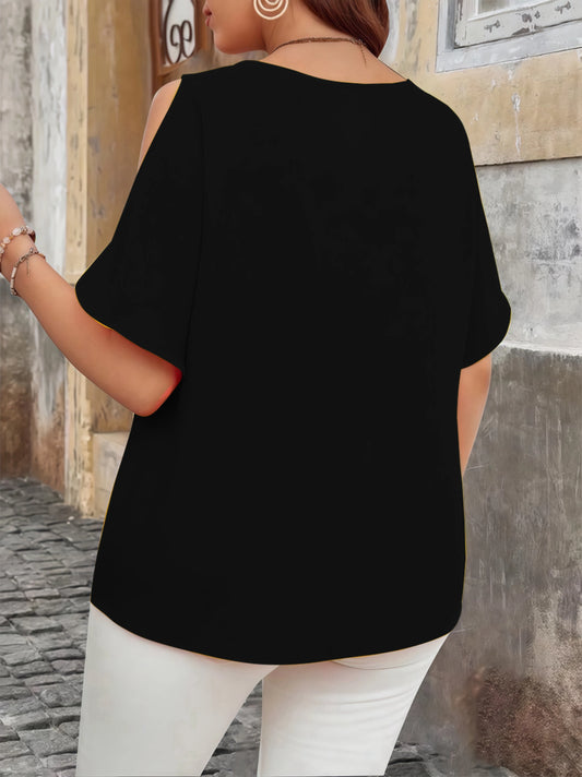 Off-Shoulder Wave V-Neck Blouse