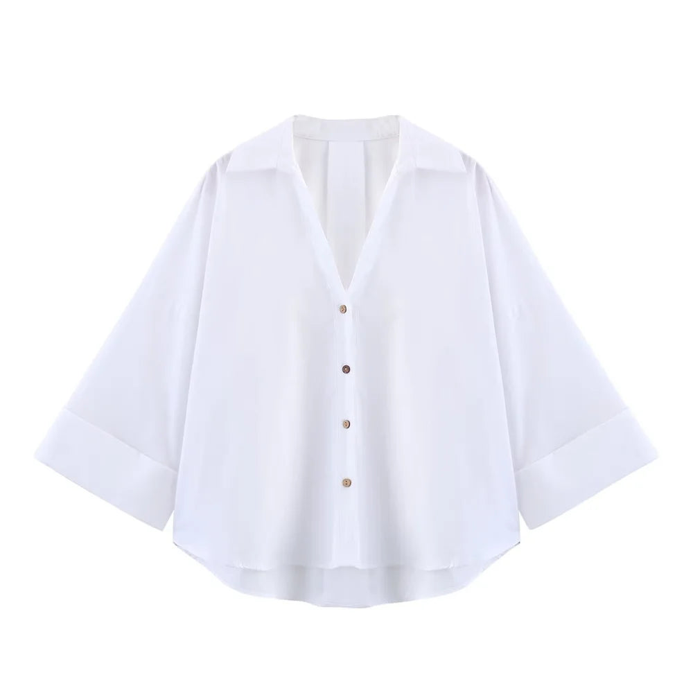 Oversized Button Shirt with Rolled  Up Sleeves