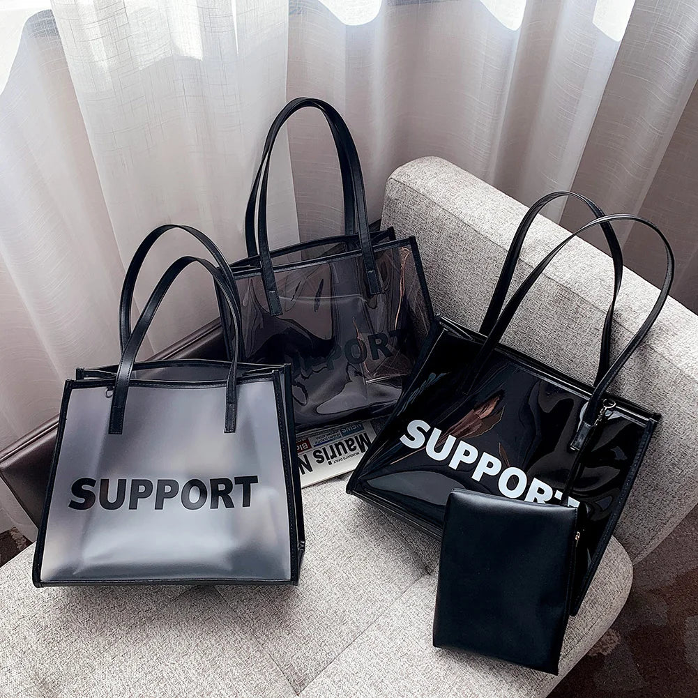 Clear PVC Tote Handbag with Zipper Pouch – Large Capacity