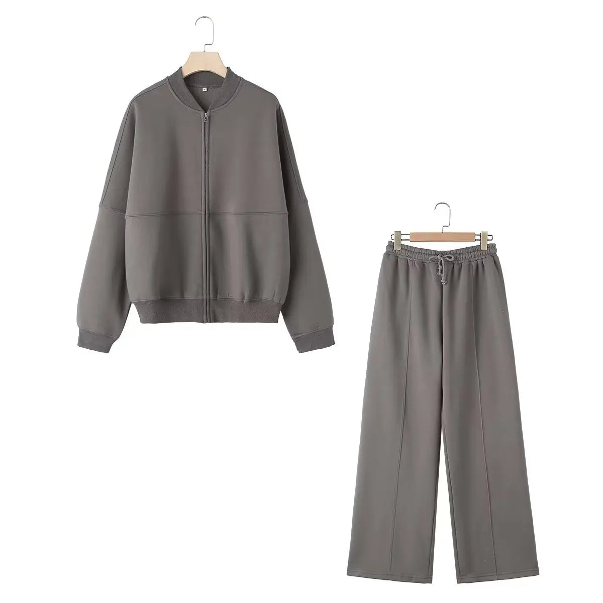 TRAFZA  Fall 2-Piece Bomber Jacket And Wide Leg Pants
