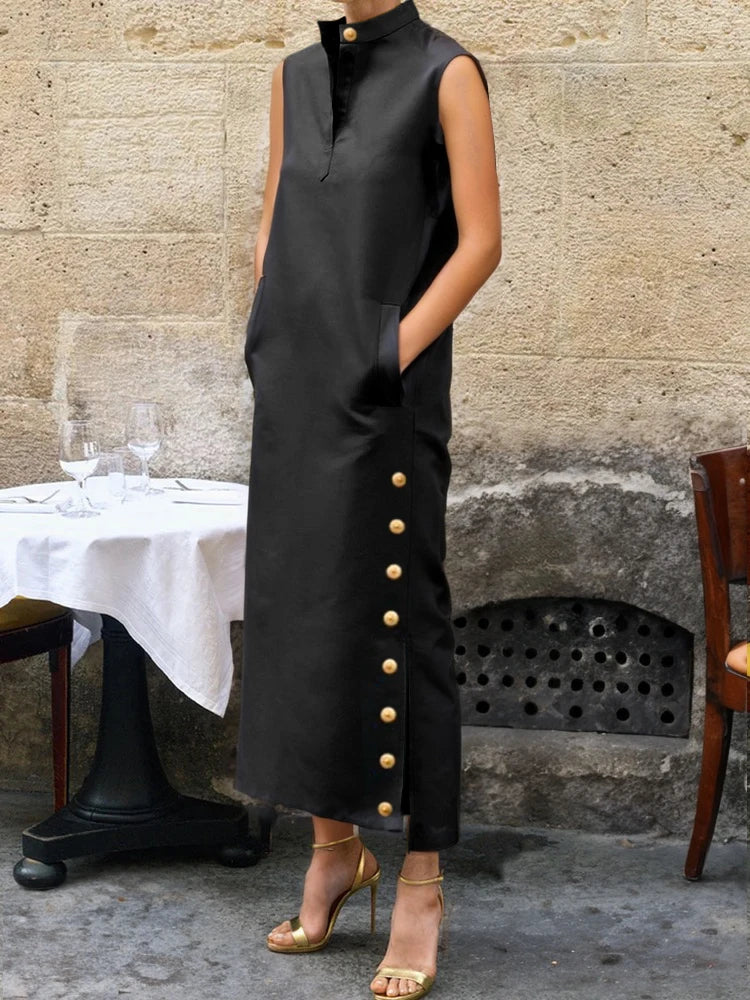 Yeezzi Split-Side Buttoned Dress