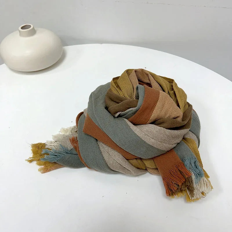 Cotton and linen striped scarf