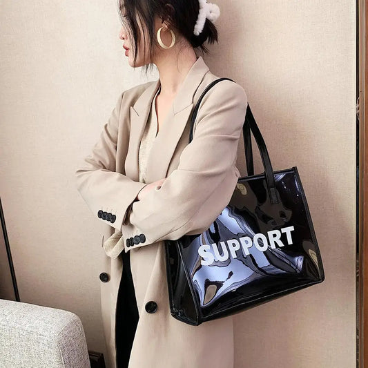 Clear PVC Tote Handbag with Zipper Pouch – Large Capacity