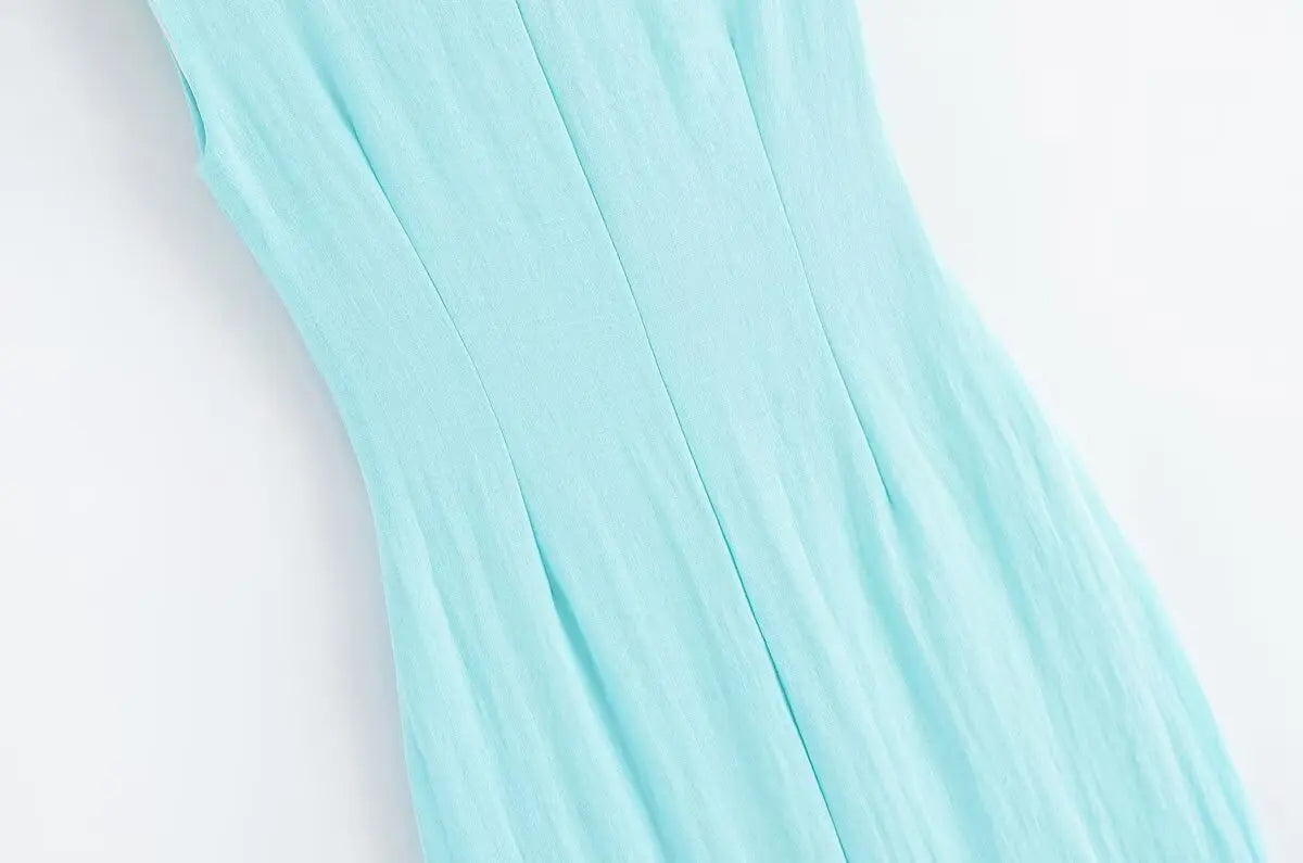 TRAFZA Woman's Summer Sexy Fashion Long Dress Solid Sleeveless Asymmetry Dresses Female Holiday Style Slit Slim Chic Dress