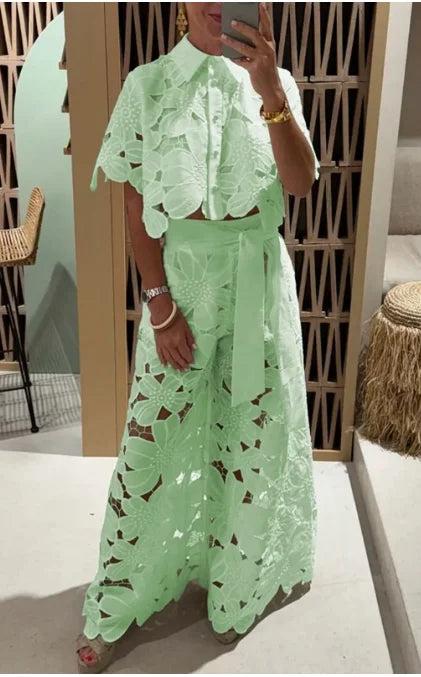 2Pcs Lace Embroidery Outfit