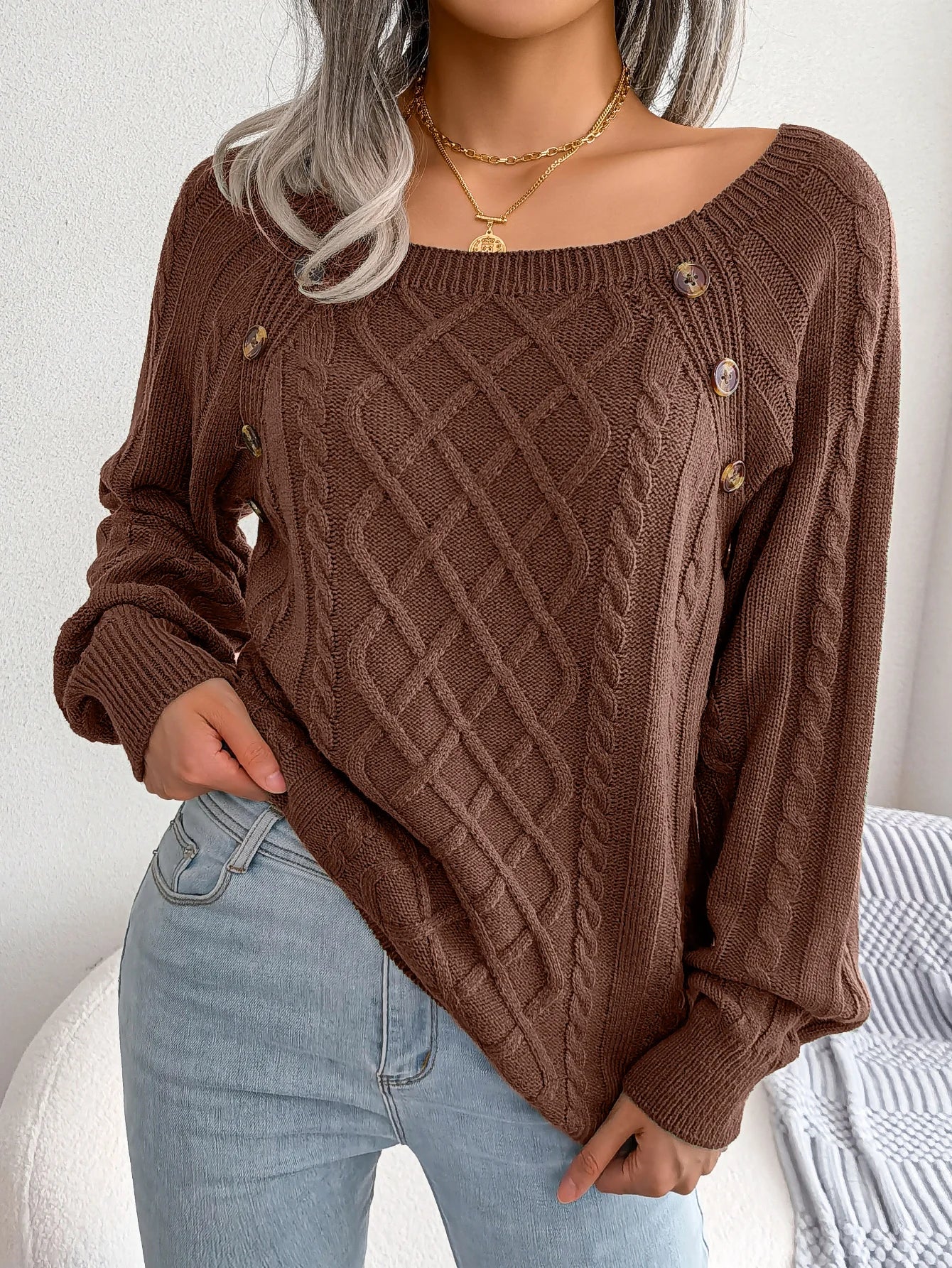 Casual Square Neck Long Sleeve Sweater