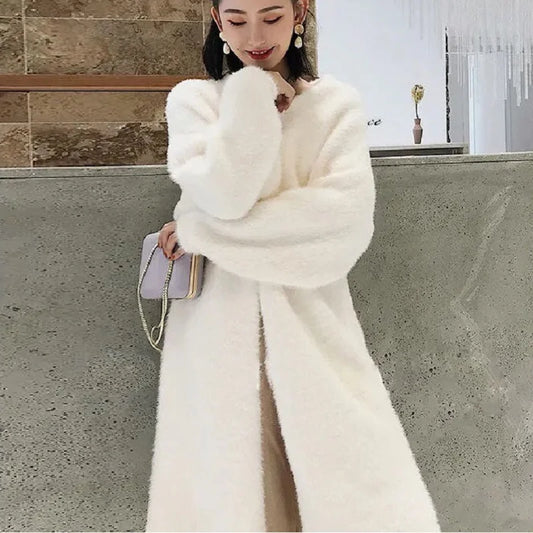 Fluffy Long Cardigan With Long Sleeves