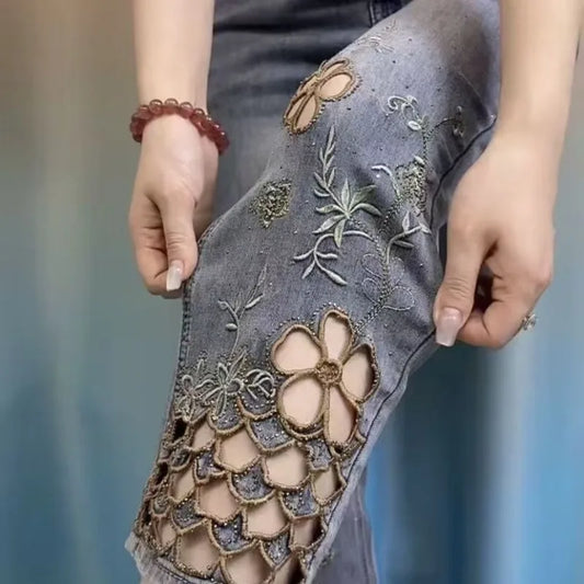 Embroidered denim jeans