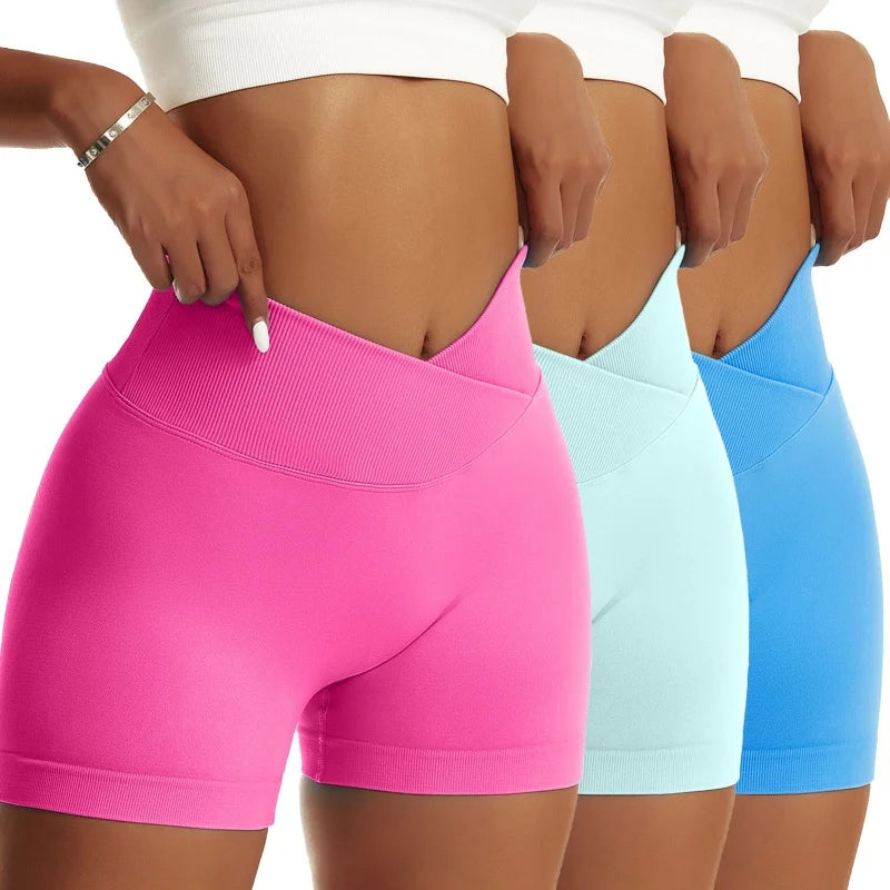 3-Piece Women’s High Waist Peach Hip Sports Shorts Set
