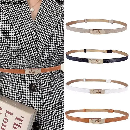 Luxury Adjustable Thin PU Leather Belt with Metal Buckle