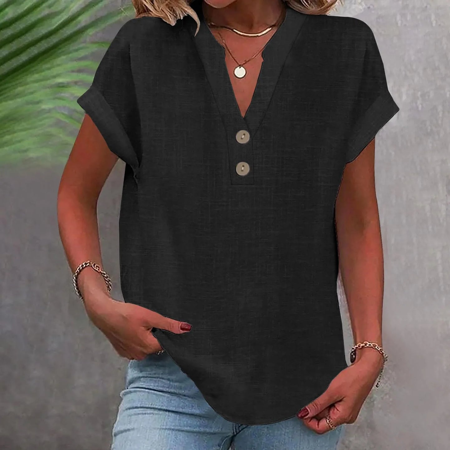 Cotton Linen V-neck Shirt