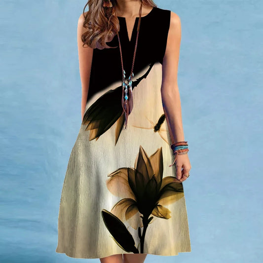 Cross-border V-neck Sleeveless Medium Length Dress