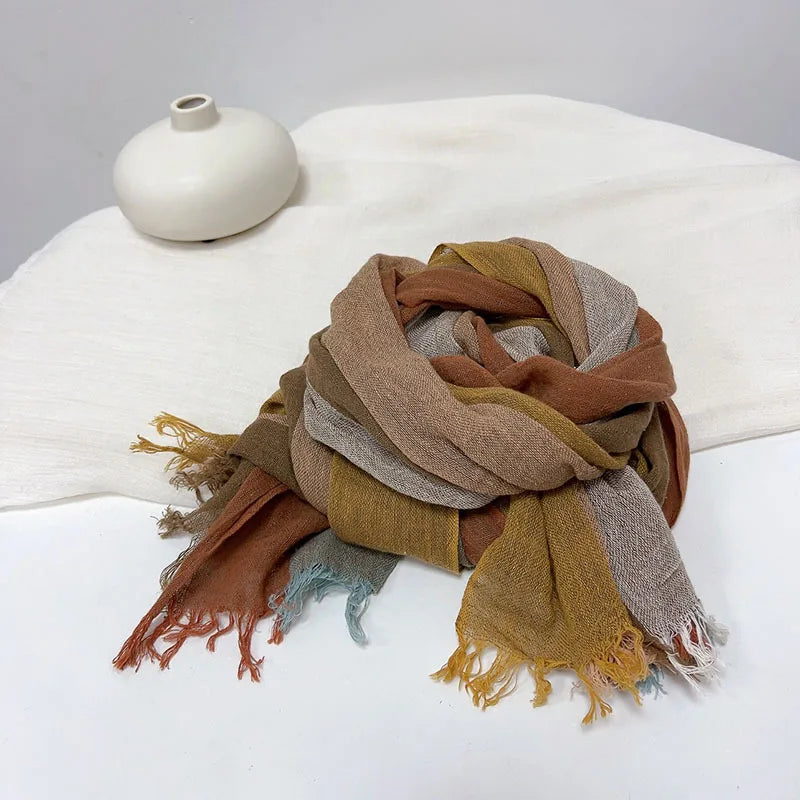 Cotton and linen striped scarf