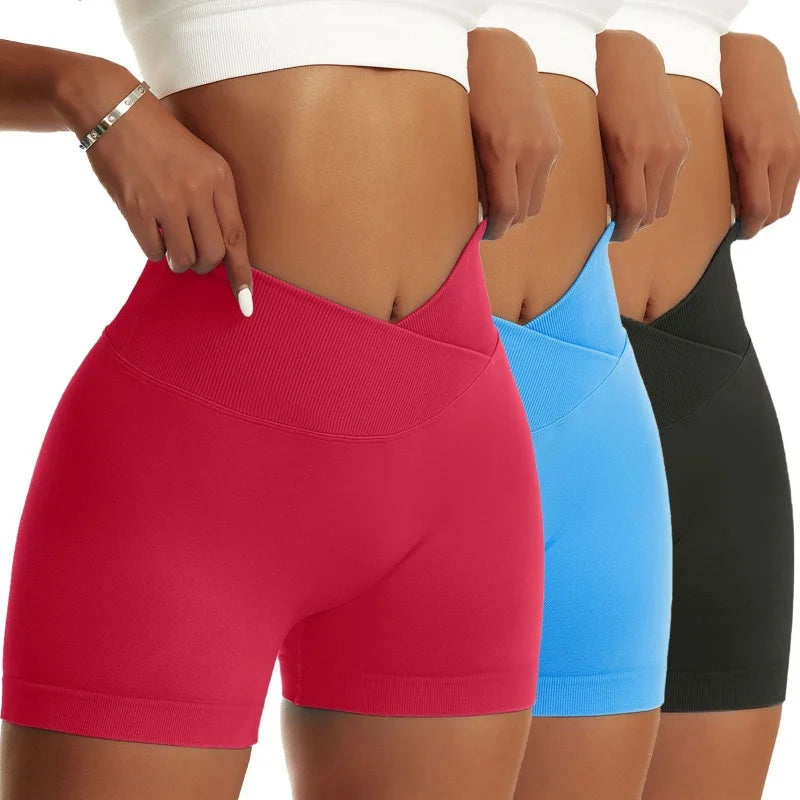 3-Piece Women’s High Waist Peach Hip Sports Shorts Set