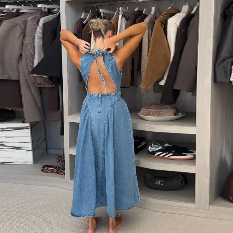 Casual Backless Denim Dress