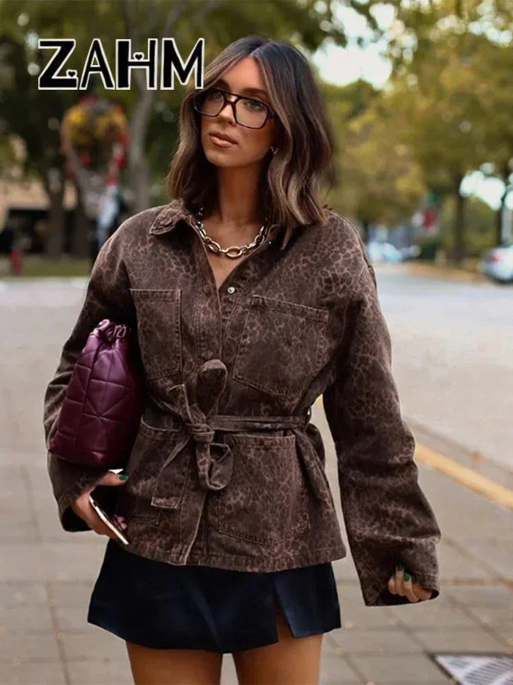 Belted Leopard Print Jacket