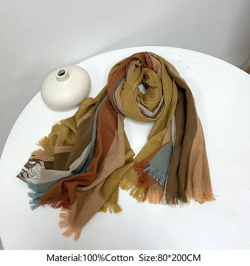 Cotton and linen striped scarf