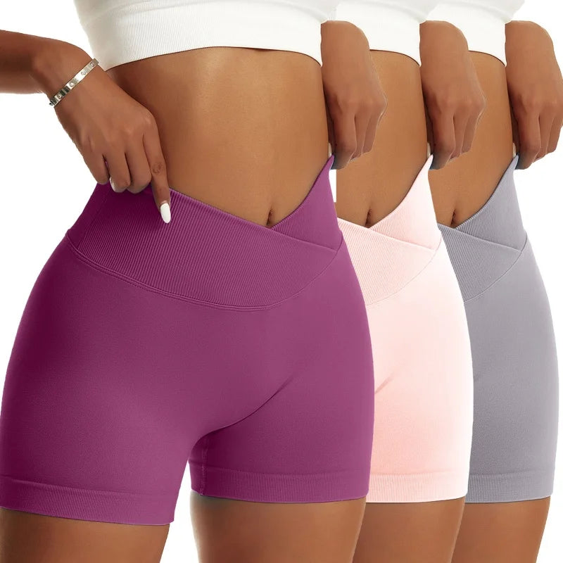 3-Piece Women’s High Waist Peach Hip Sports Shorts Set