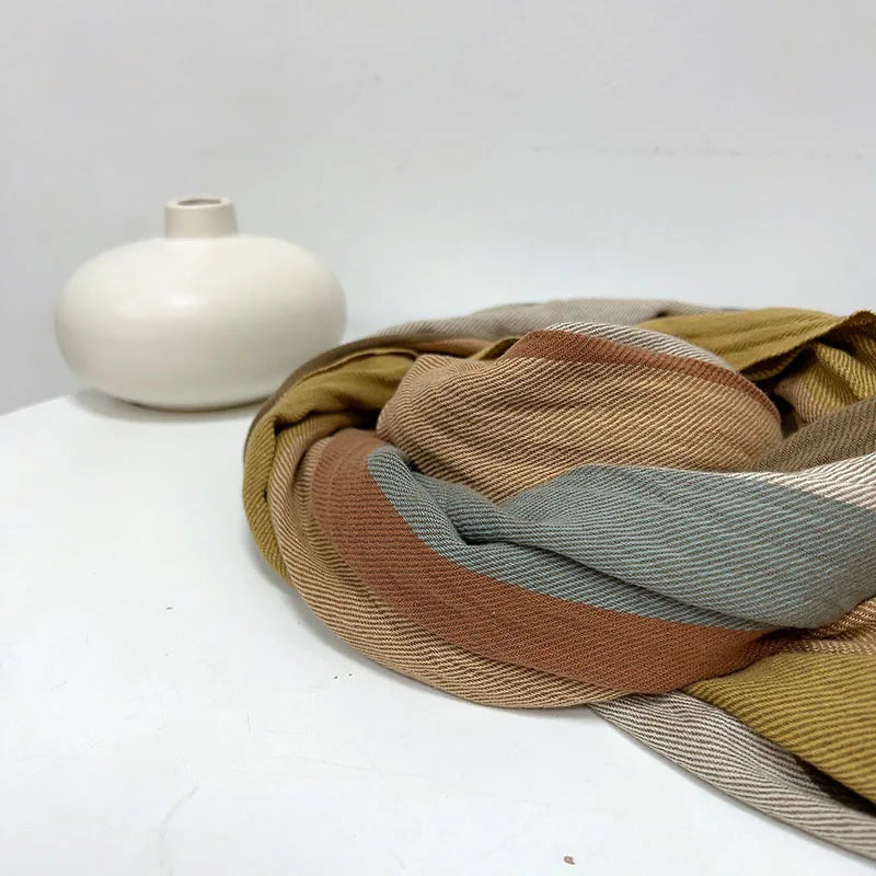 Cotton and linen striped scarf