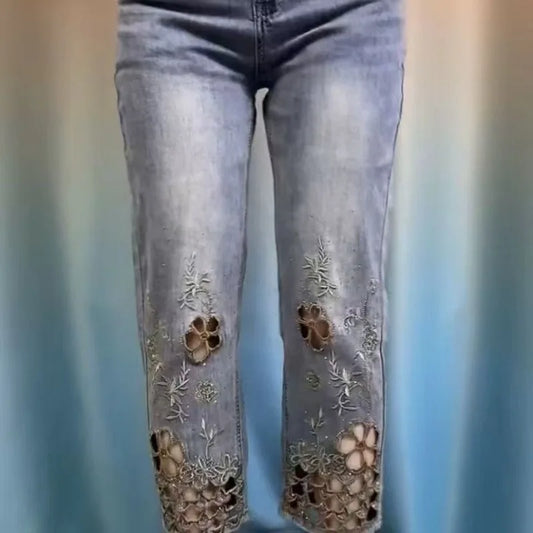Embroidered denim jeans