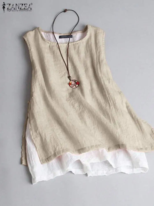 ZANZEA  Double Layer Sleeveless Tops