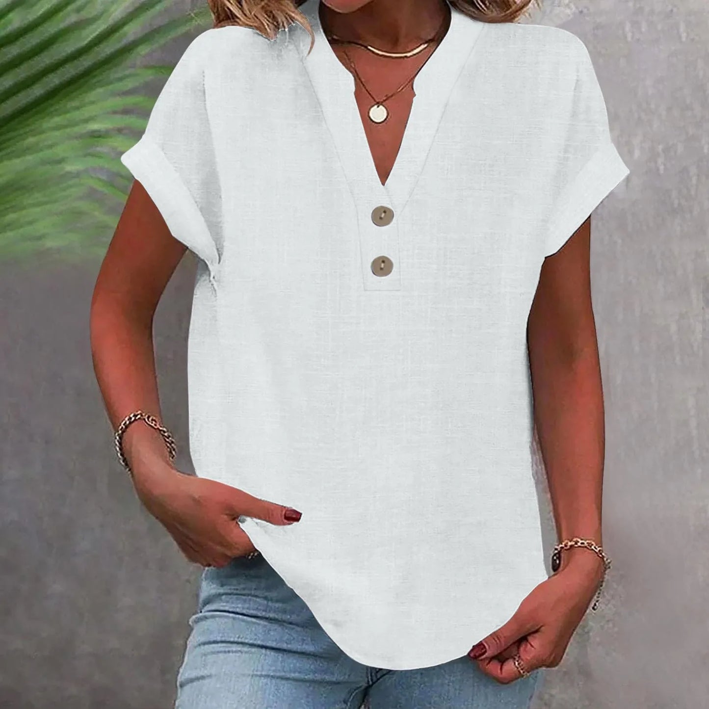 Cotton Linen V-neck Shirt