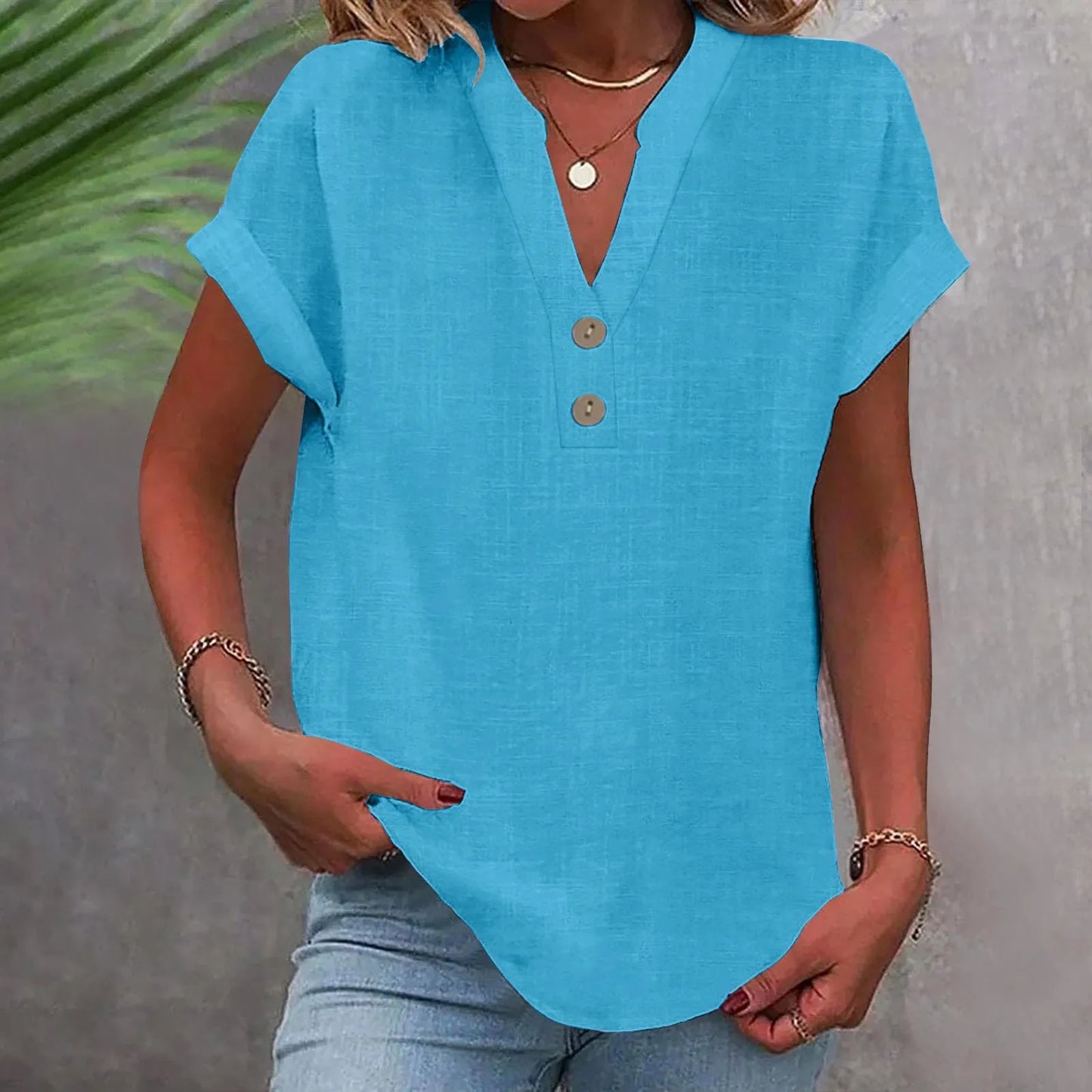 Cotton Linen V-neck Shirt