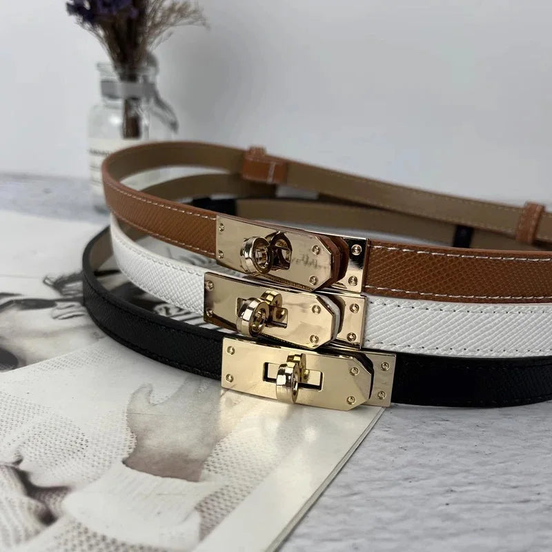 Luxury Adjustable Thin PU Leather Belt with Metal Buckle