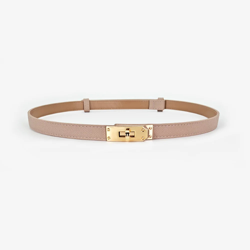 Luxury Adjustable Thin PU Leather Belt with Metal Buckle