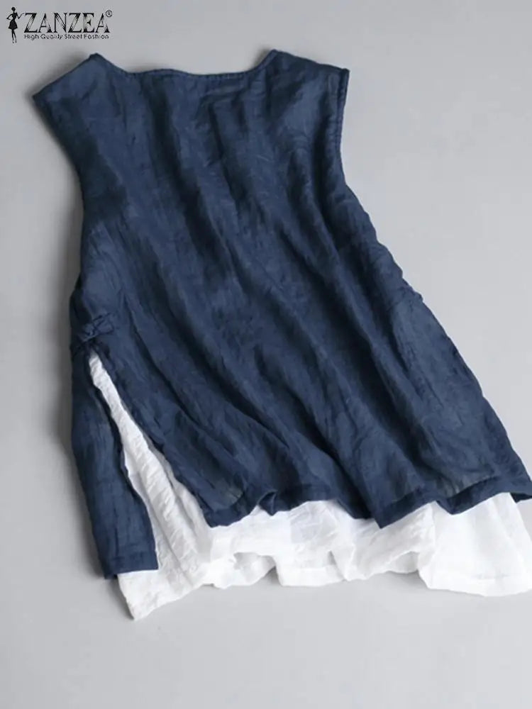 ZANZEA  Double Layer Sleeveless Tops