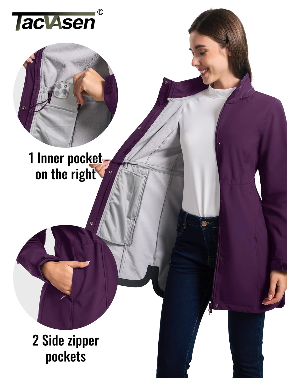 TACVASEN Long Hooded Fleece Lined Jacket