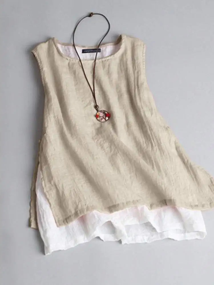 ZANZEA  Double Layer Sleeveless Tops