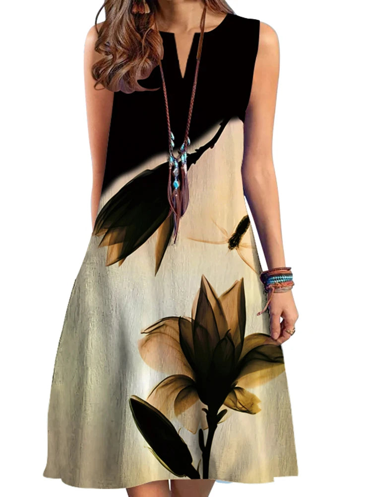 Cross-border V-neck Sleeveless Medium Length Dress