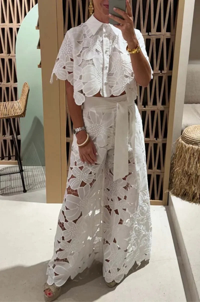2Pcs Lace Embroidery Outfit