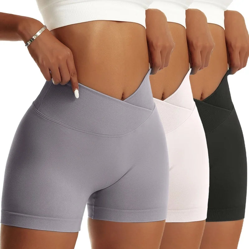 3-Piece Women’s High Waist Peach Hip Sports Shorts Set