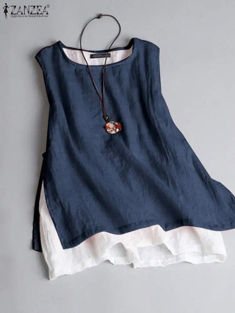 ZANZEA  Double Layer Sleeveless Tops