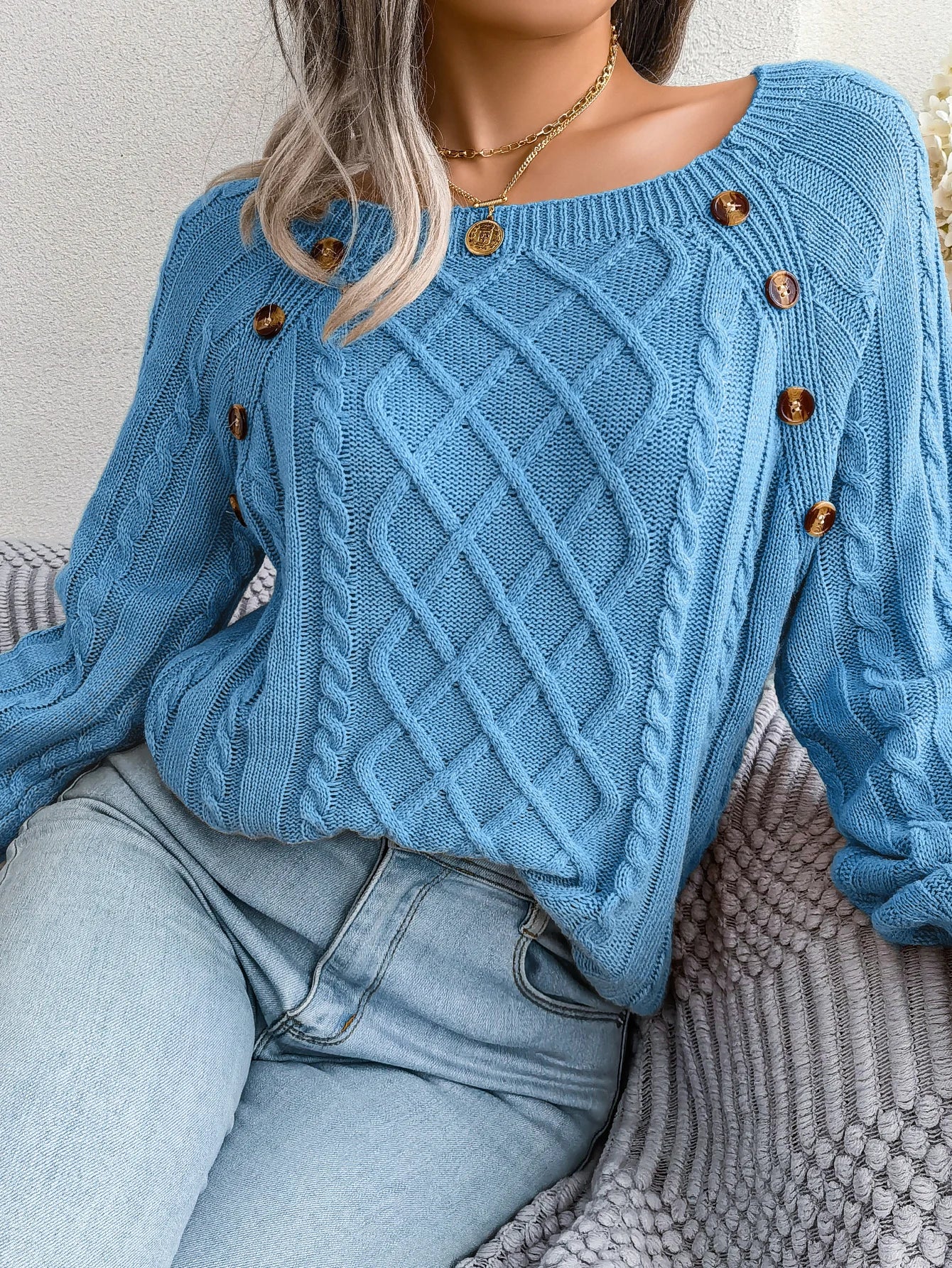 Casual Square Neck Long Sleeve Sweater