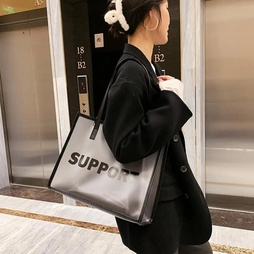 Clear PVC Tote Handbag with Zipper Pouch – Large Capacity