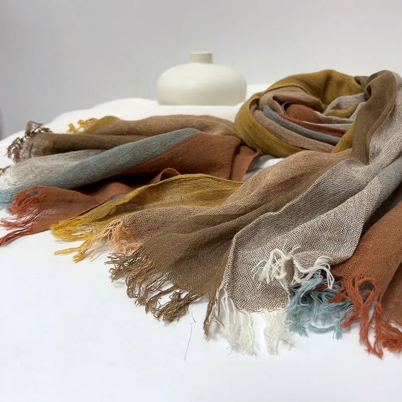 Cotton and linen striped scarf