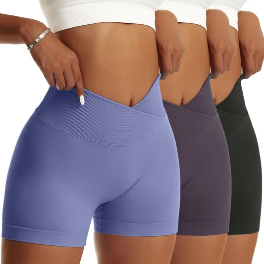 3-Piece Women’s High Waist Peach Hip Sports Shorts Set