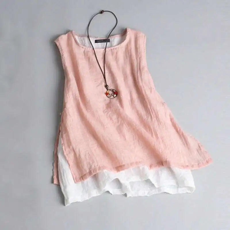ZANZEA  Double Layer Sleeveless Tops