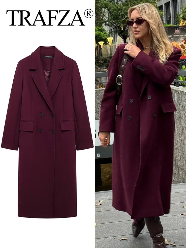 TRAFZA  Burgundy Woolen Coat