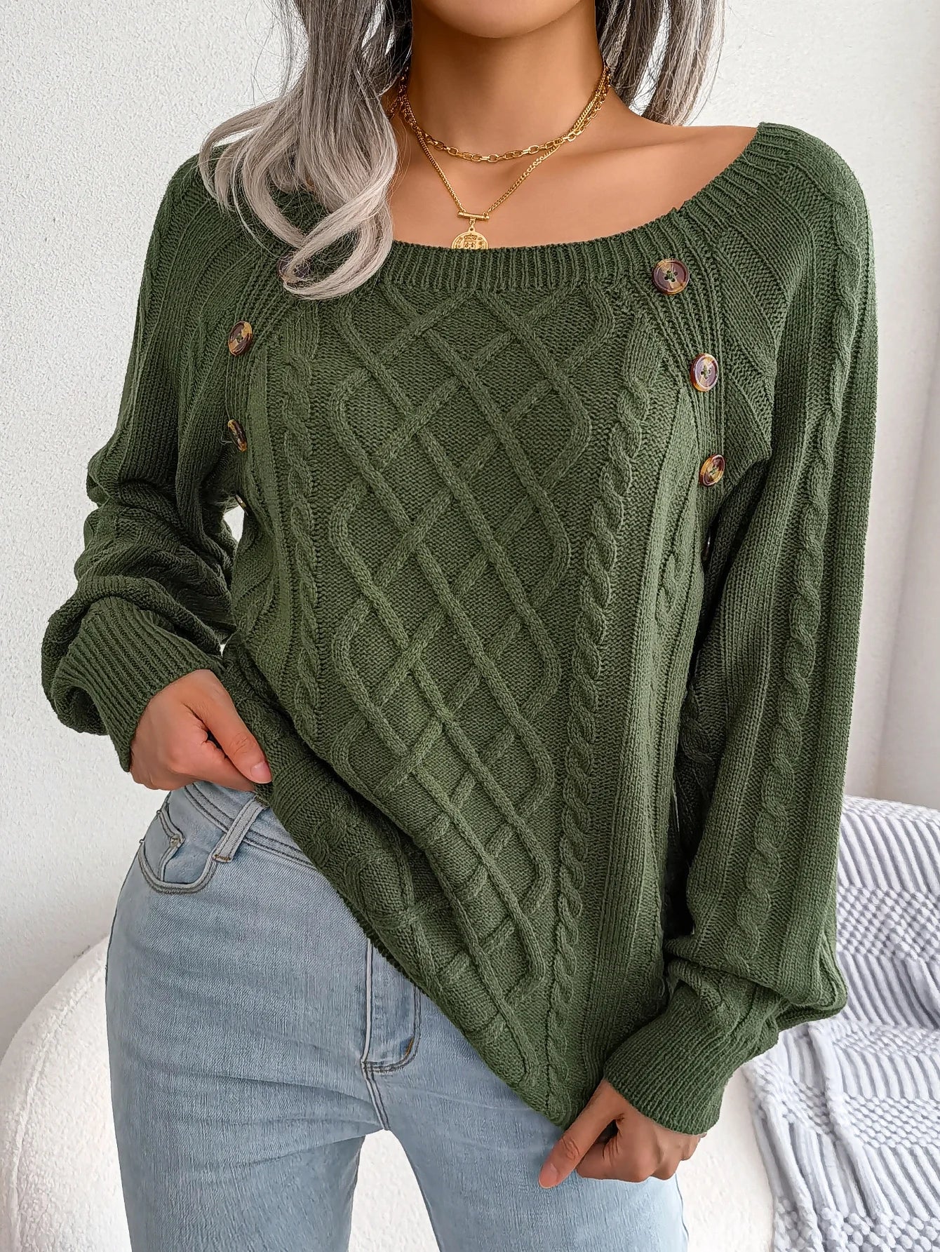 Casual Square Neck Long Sleeve Sweater